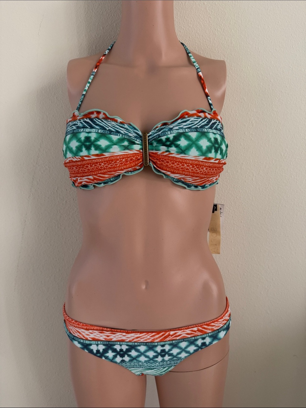 SOFIA by ViX Green Teal and Orange Printed Tie-Back Bikini